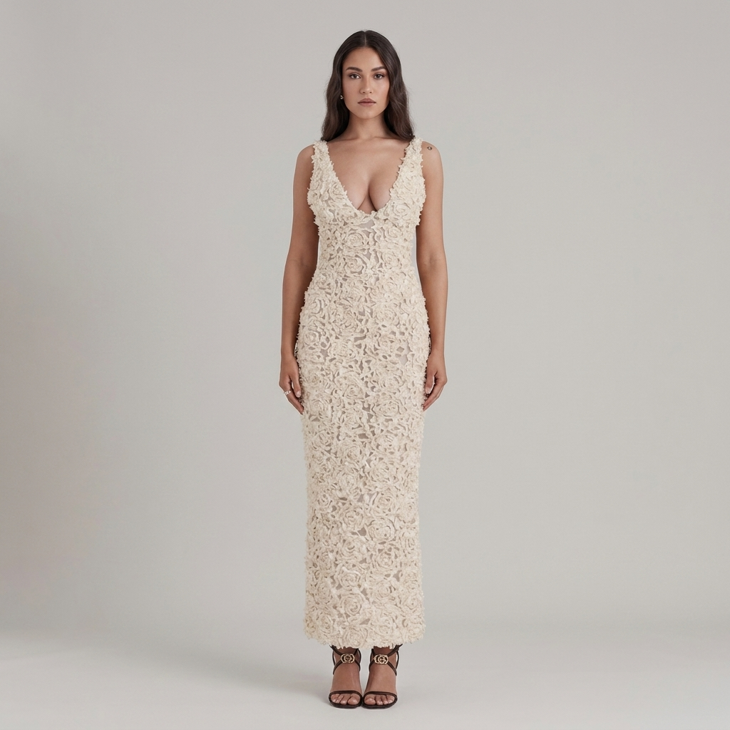 Damen Midikleid aus Spitze mit breiten Trägern für elegante Anlässe