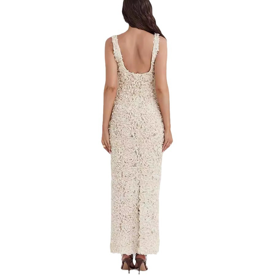 Damen Midikleid aus Spitze mit breiten Trägern für elegante Anlässe