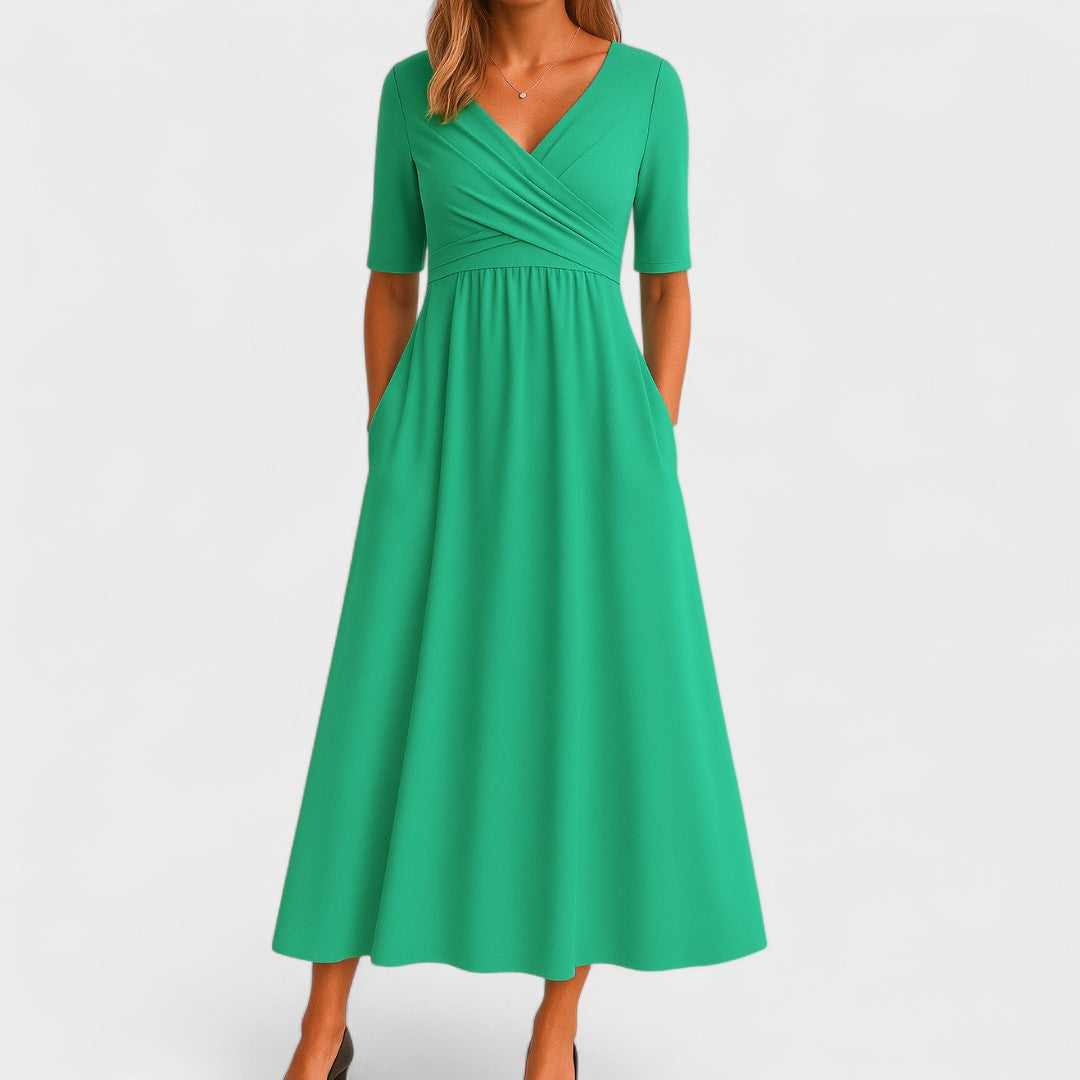 Damen Elegant V-Ausschnitt Sommer Midikleid