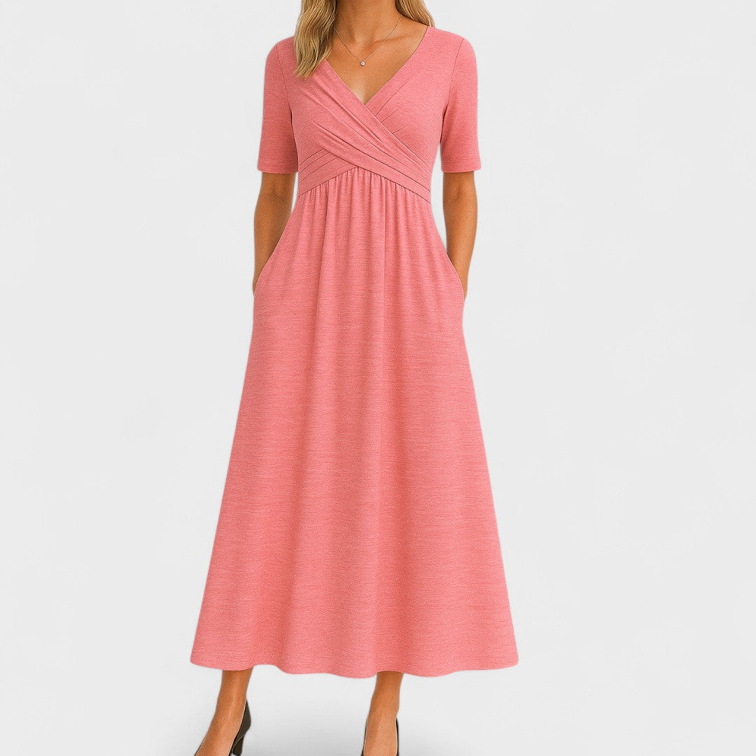 Damen Elegant V-Ausschnitt Sommer Midikleid