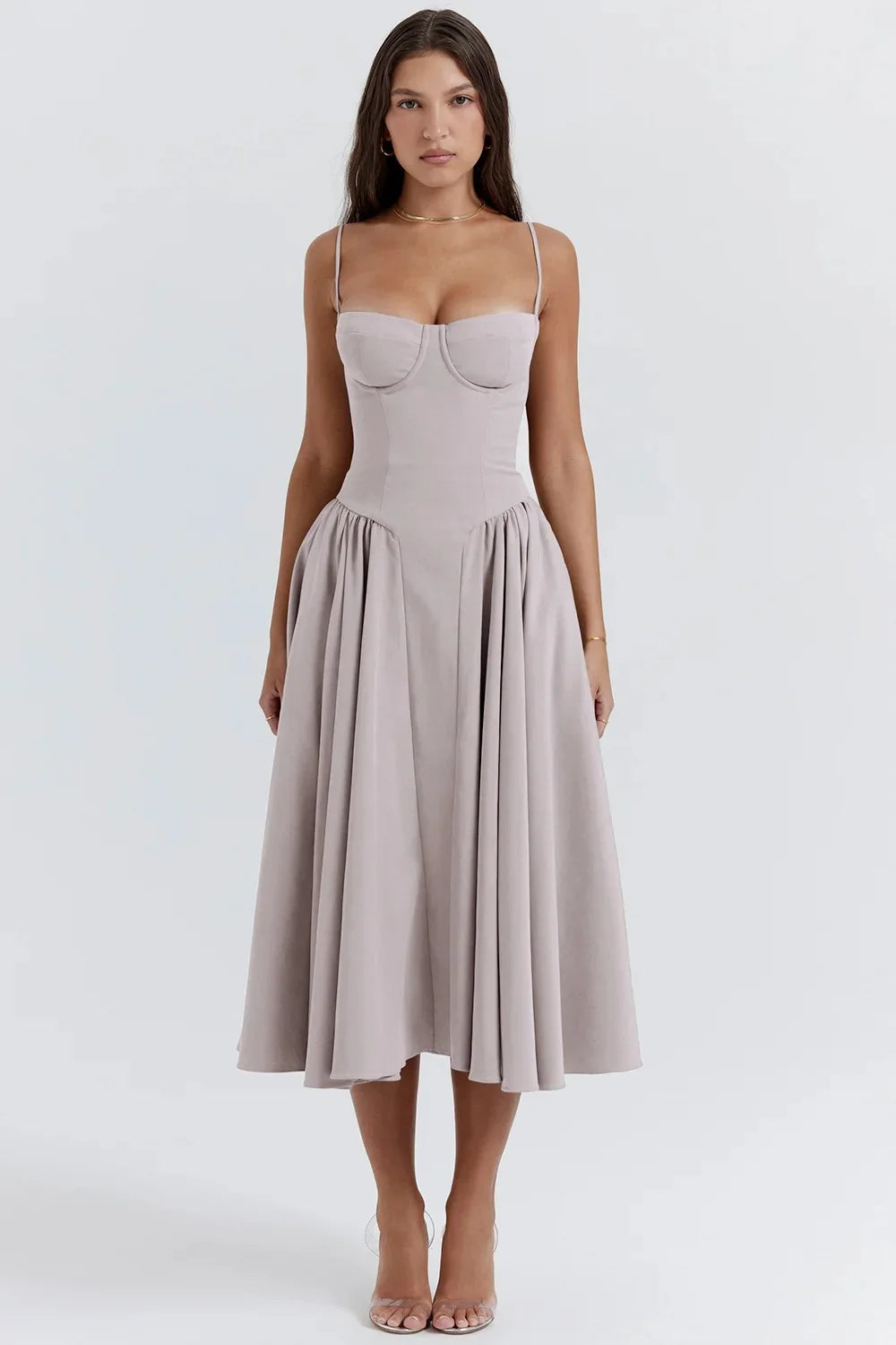 Damen A-Linie Midi Hochzeitsgast Kleid