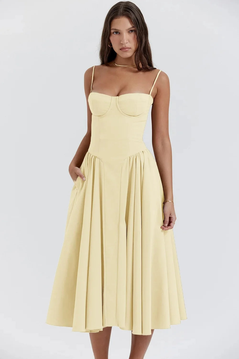 Damen A-Linie Midi Hochzeitsgast Kleid