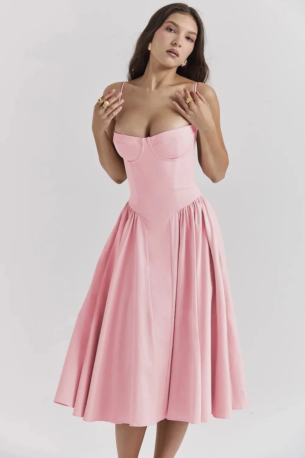 Damen A-Linie Midi Hochzeitsgast Kleid