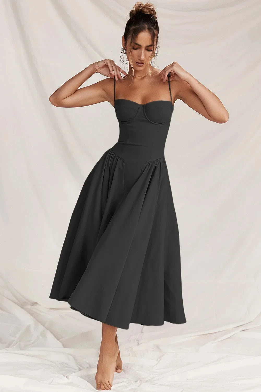 Damen A-Linie Midi Hochzeitsgast Kleid