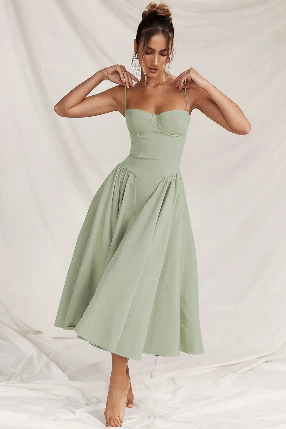 Damen A-Linie Midi Hochzeitsgast Kleid