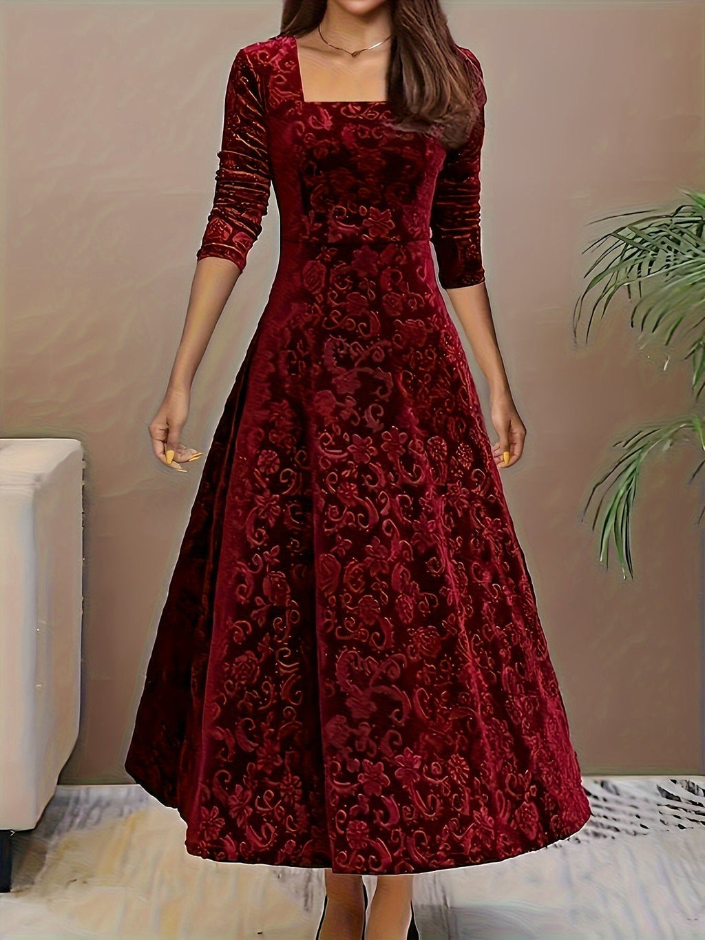 Damen Blumenmuster Midi Abendkleid