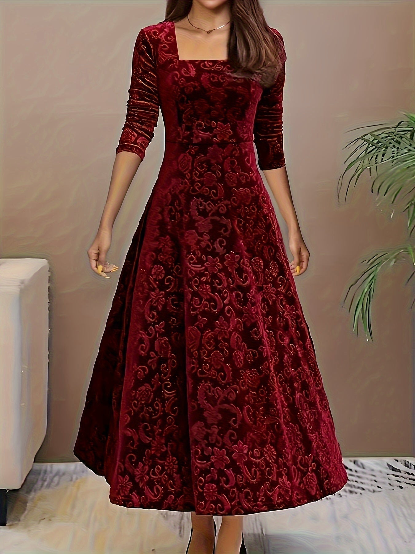 Damen Blumenmuster Midi Abendkleid