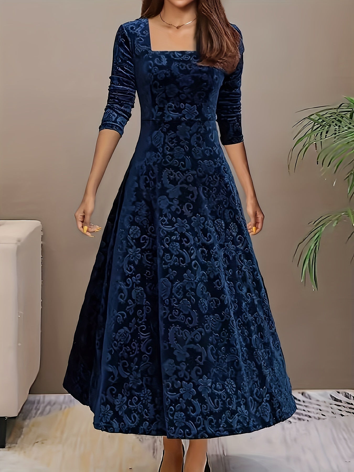 Damen Blumenmuster Midi Abendkleid