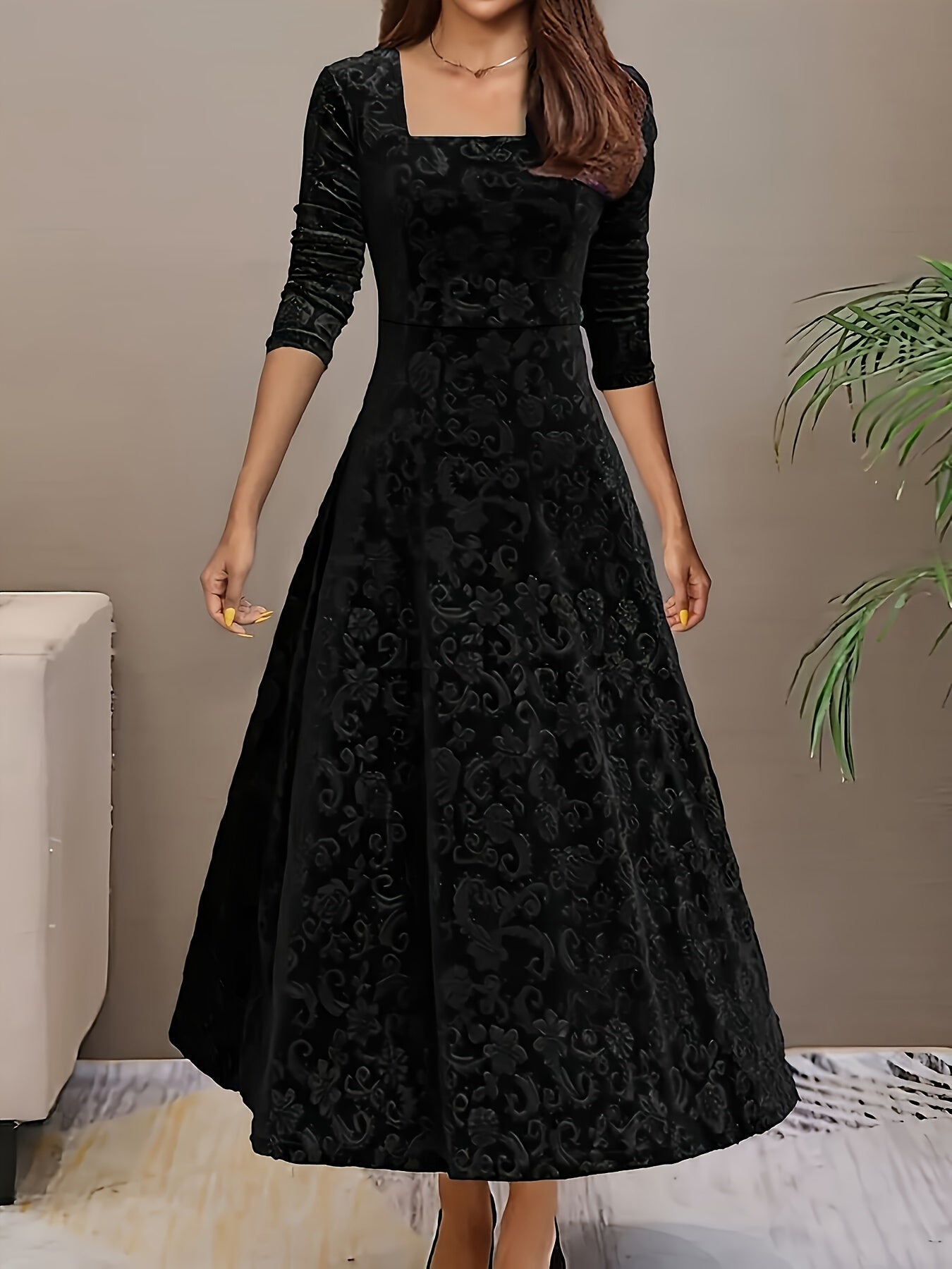 Damen Blumenmuster Midi Abendkleid