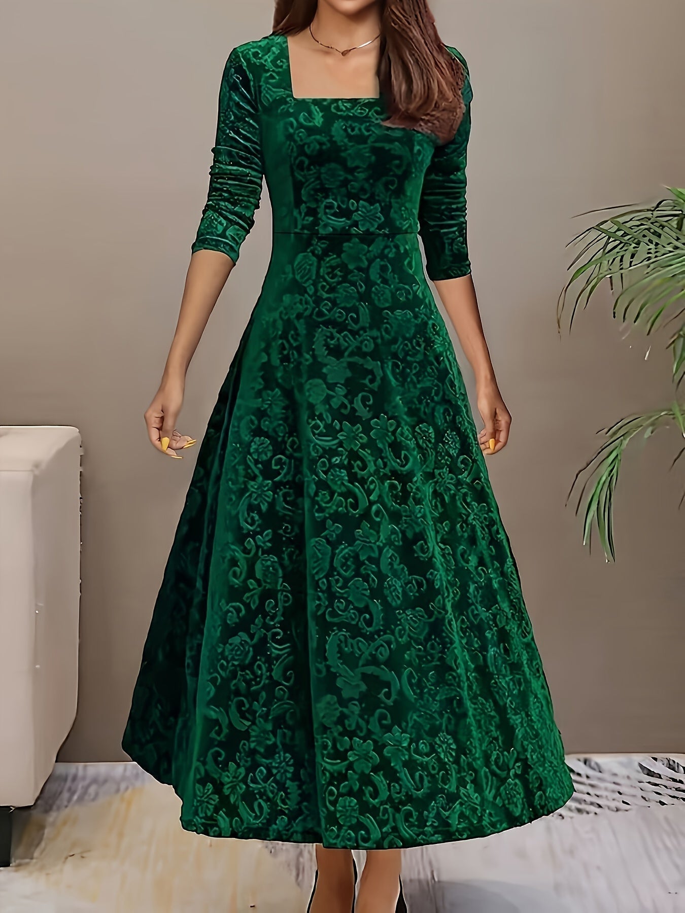 Damen Blumenmuster Midi Abendkleid