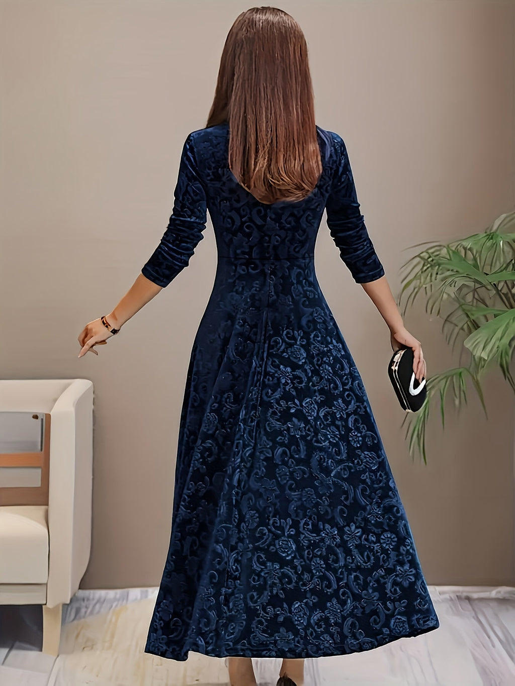 Damen Blumenmuster Midi Abendkleid