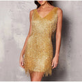 Damen Mini-Kleid Glamourös Mit Pailletten Und Federn