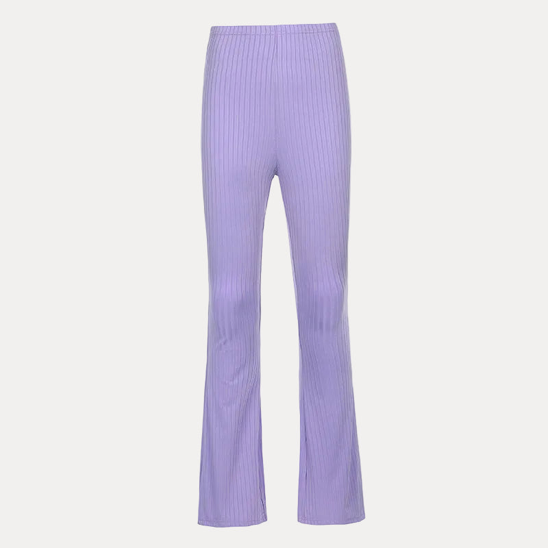 Damen Hose mit ausgestelltem Bein in gerippter Softstruktur und hoher Taille