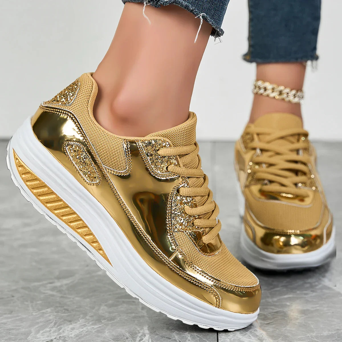 Damen orthopädische Plateau Sneaker | Schnürung