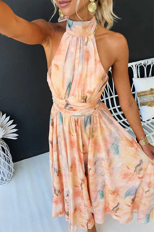 Damen Aquarellmuster Sommer Maxikleid