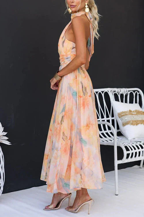 Damen Aquarellmuster Sommer Maxikleid