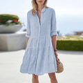 Damen Sommer Midi Blusenkleid mit Streifen