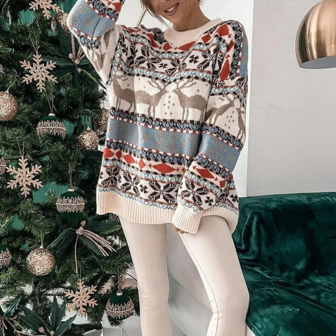 Damen Übergroßer Weihnachtspullover Gemütlich Weicher Stoff