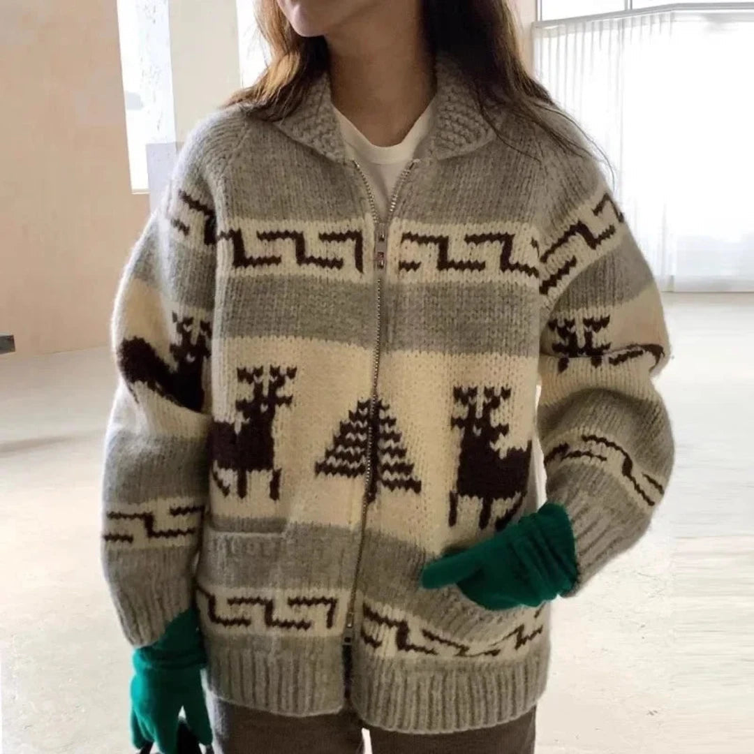 Damen Vintage Weihnachtsjacke Gemütlich Warmes Material