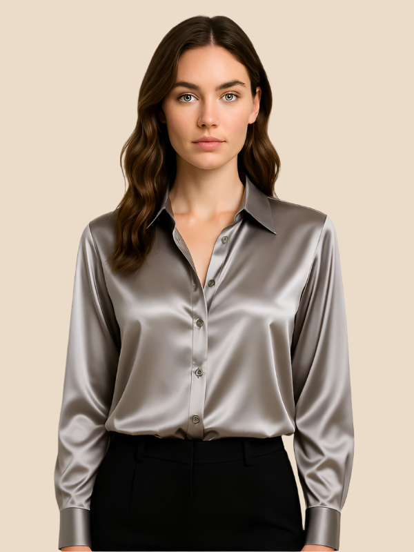 Damenbluse | Klassischer Hemdkragen & eleganter Fall