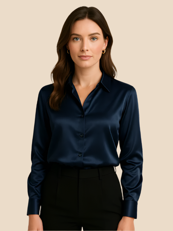 Damenbluse | Klassischer Hemdkragen & eleganter Fall