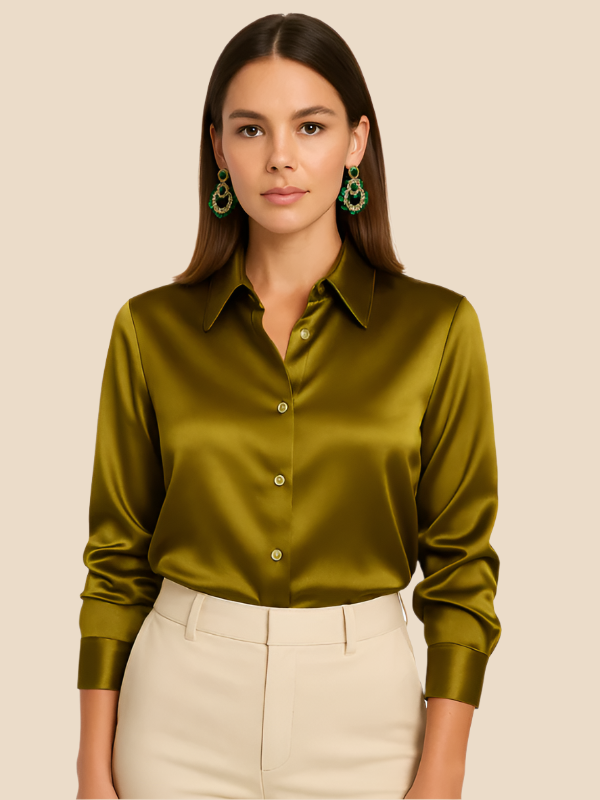 Damenbluse | Klassischer Hemdkragen & eleganter Fall