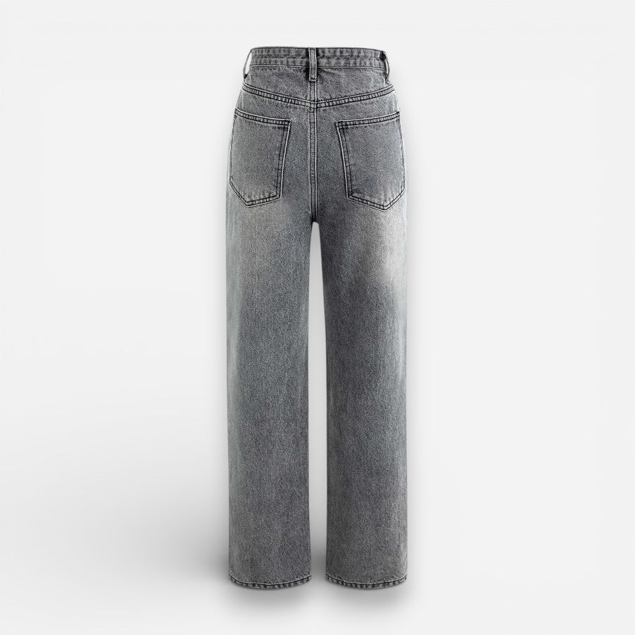 Jeans für Damen mit asymmetrischem Bund und weitem Bein