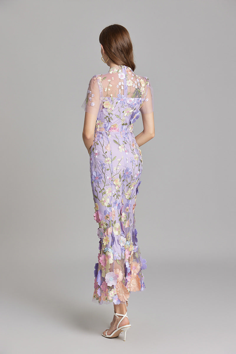 Damenkleid Maxi | 3D-Blüten-Optik & definierte Silhouette