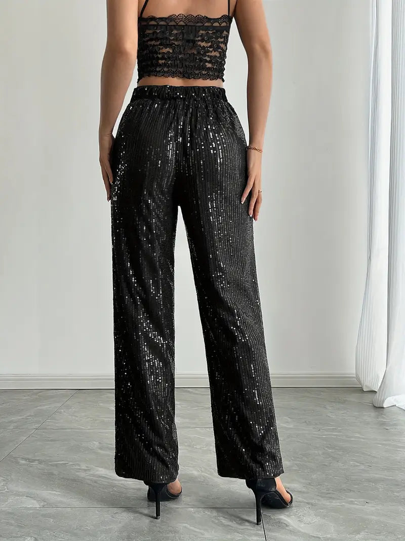 Damenweite Beinhose Festlich Pailletten Glamour