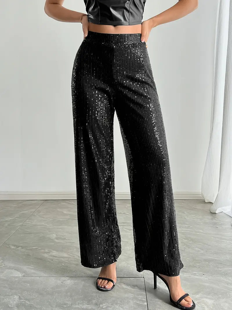 Damenweite Beinhose Festlich Pailletten Glamour