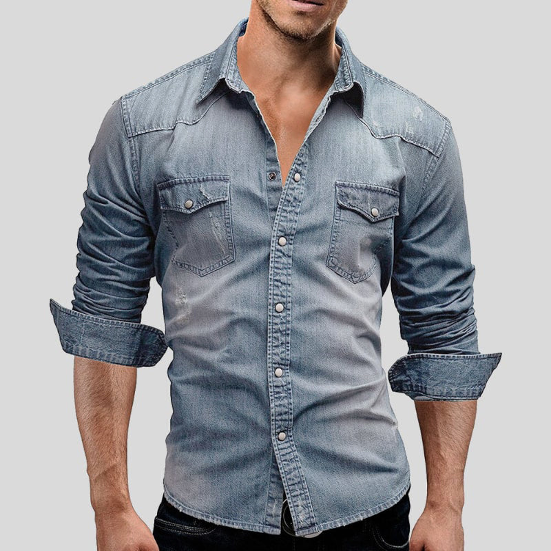 Denim Hemd Herren | Druckknopfleiste & Brusttaschen