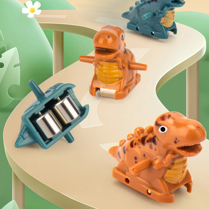 Dinosaurier-Rennbahn-Spielset – Interaktive Rennstrecke mit LED-Beleuchtung und automatischen Kletterwagen für Kinder