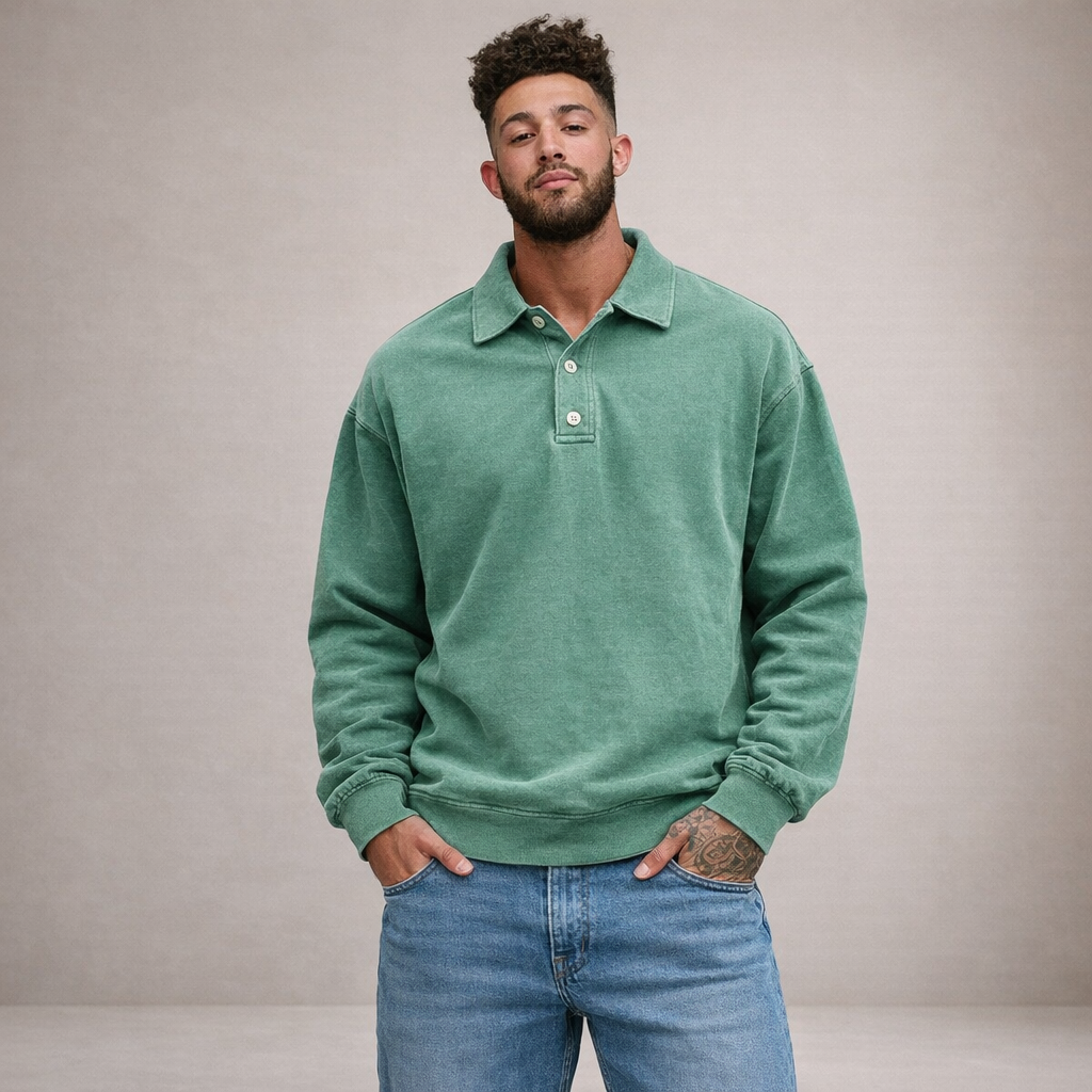 DIVENZIO – LÄSSIGES HERREN-POLOHEMD MIT LANGEN ÄRMELN