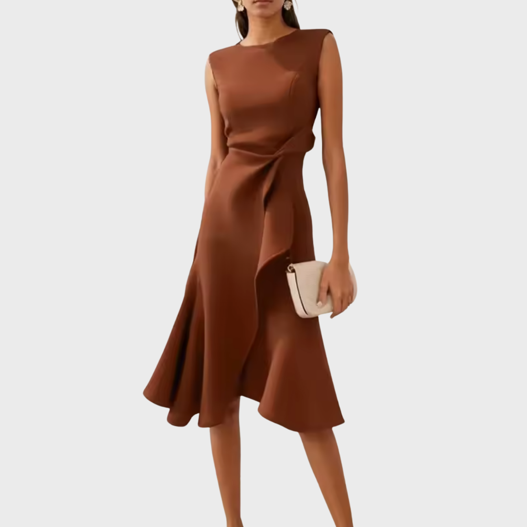 Drapiertes asymmetrisches Midikleid für Damen – Elegantes Sommerkleid