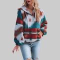Kapuzenpullover Damen | Ethno-Muster & Half-Zip-Kragen