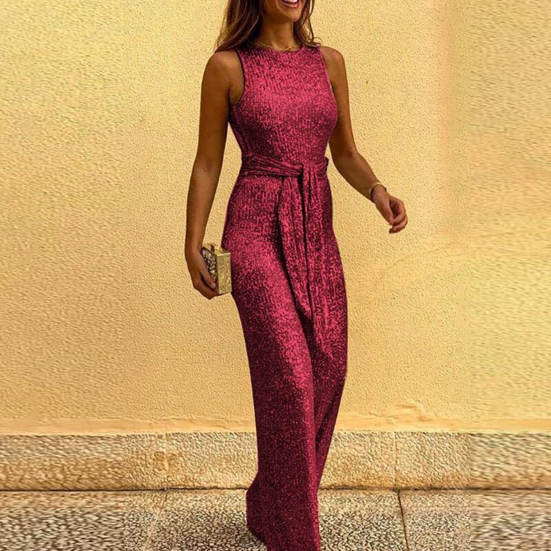 Einteiler Damen Jumpsuit | Pailletten-Glanz & Taillenbetont