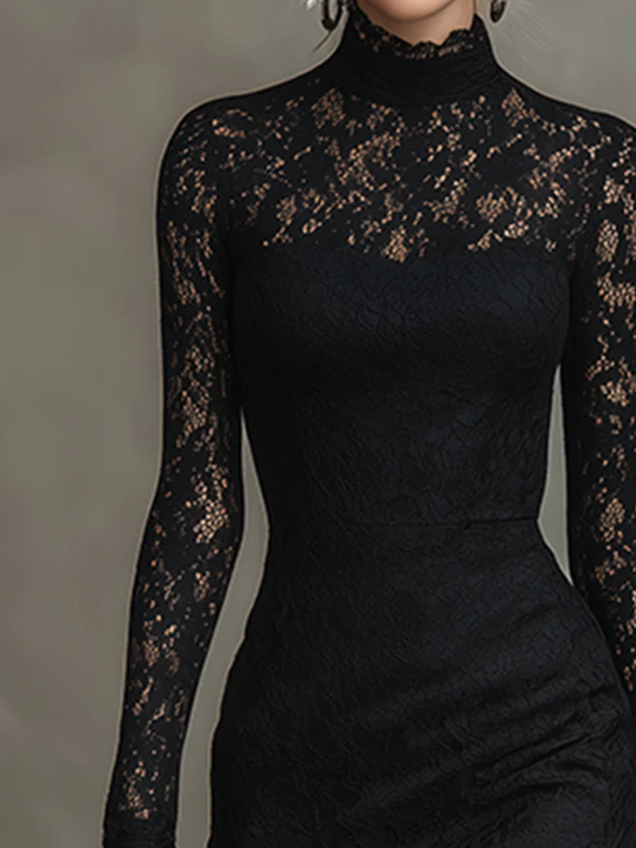 Monika | Schwarzes Spitzen-Maxikleid