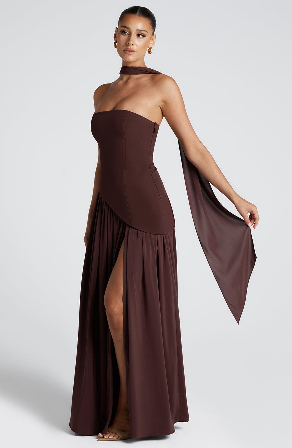 Damen Bandeau Seitenschlitzen Maxikleid