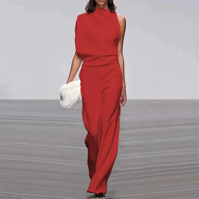 Mona | Damen Jumpsuit Ärmellos Stehkragen Weites Bein Elegant