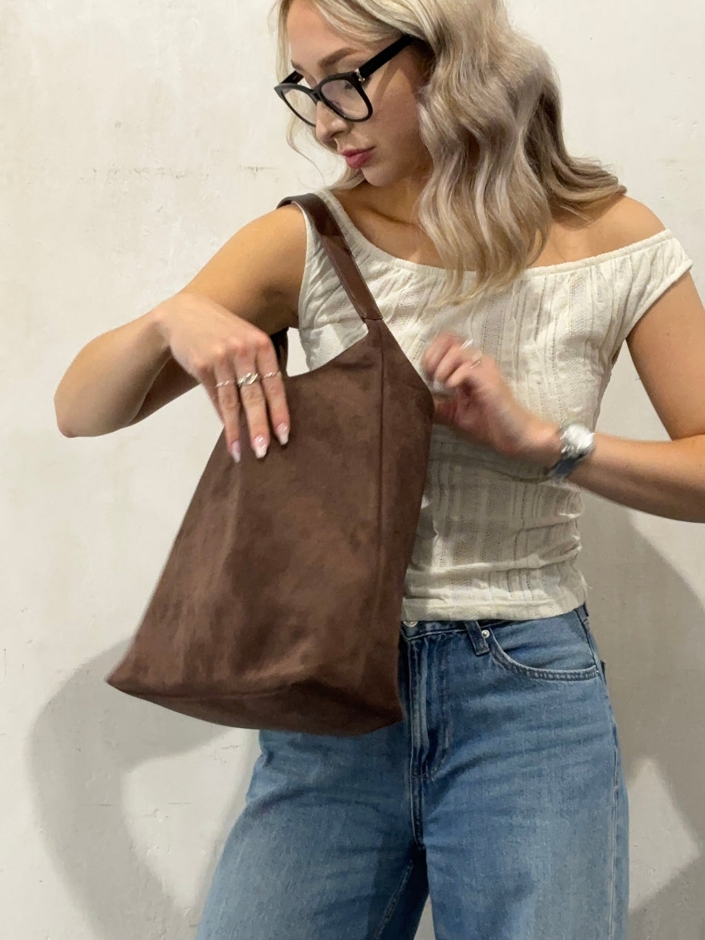 Elegante Damen-Ledertasche, vielseitiges Wildleder