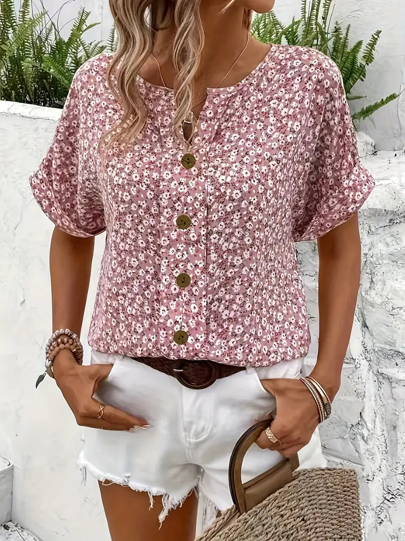 Elegante Damenbluse Mit Blumendruck – Leicht, Luftig Und Vielseitig Für Sommerliche Anlässe