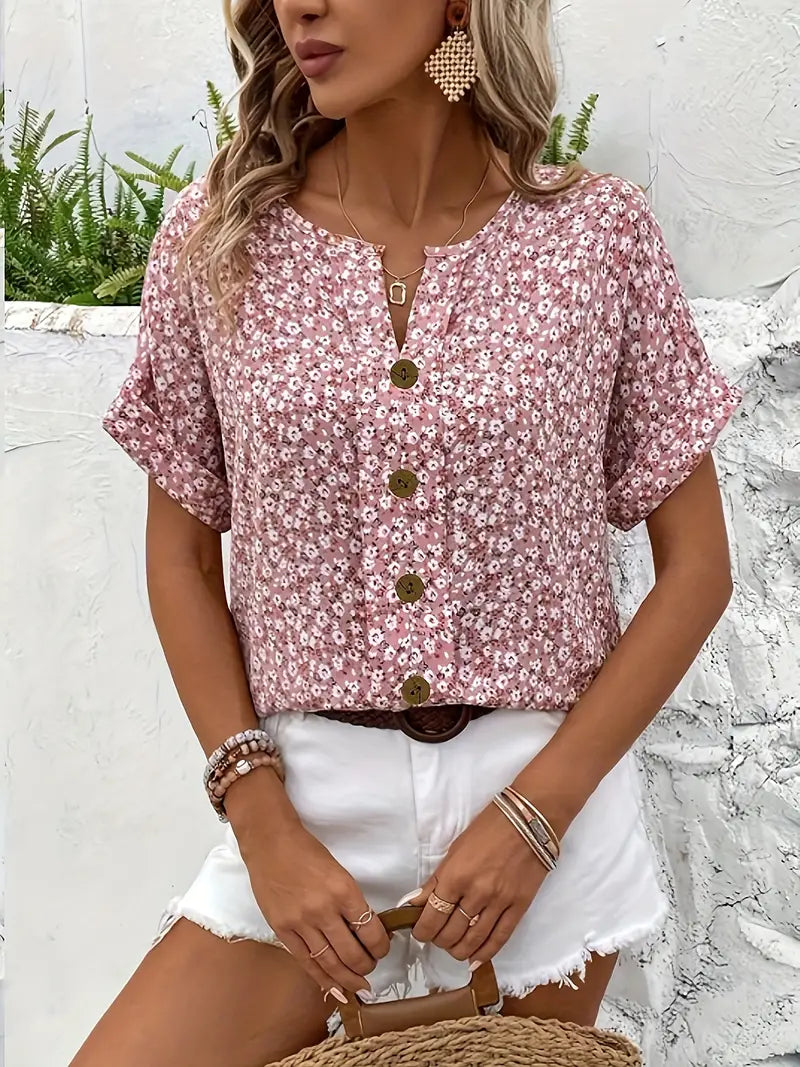 Elegante Damenbluse Mit Blumendruck – Leicht, Luftig Und Vielseitig Für Sommerliche Anlässe
