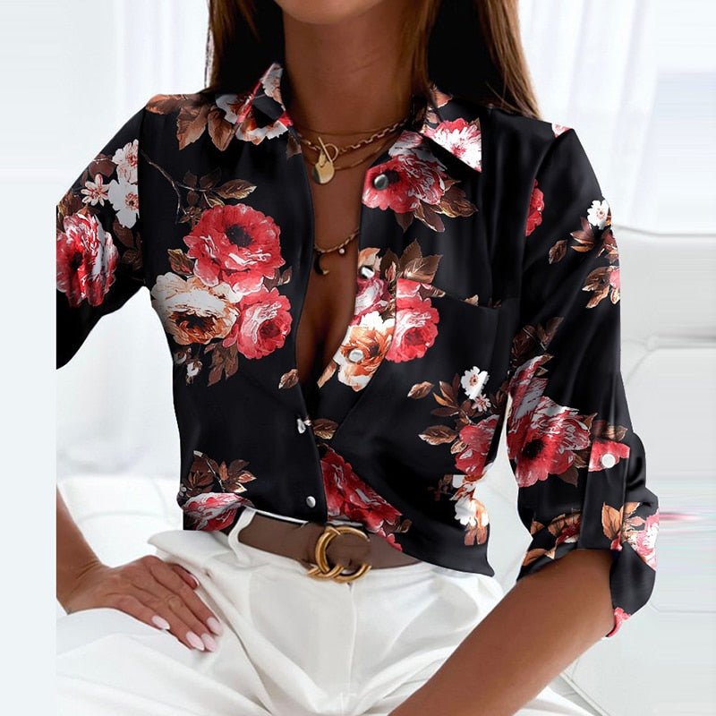 Elegante Damenbluse mit Reverskragen und Grafikdruck für Büro und Freizeit