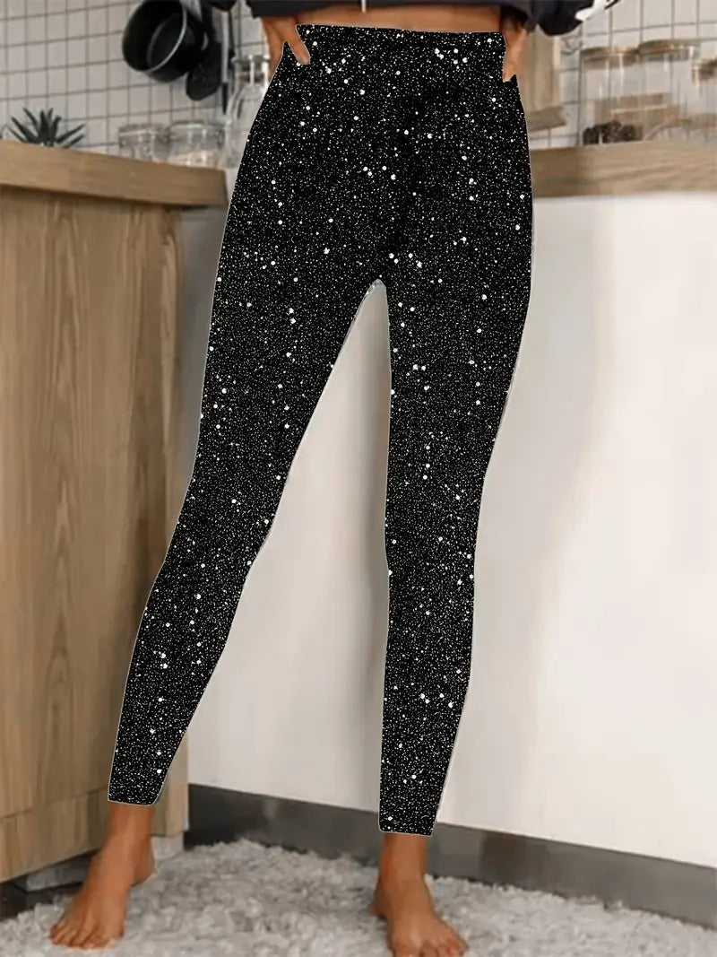 Elegante Hose Damen Pailletten Glamour Schmaler Schnitt Polyester