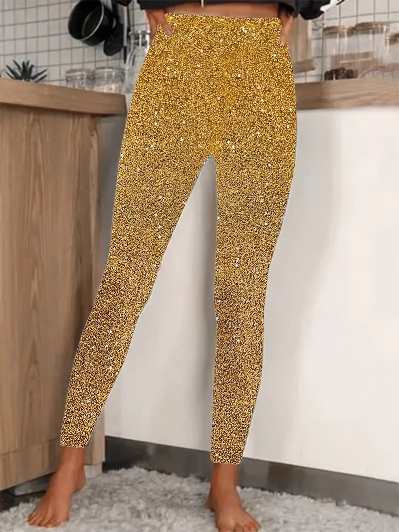 Elegante Hose Damen Pailletten Glamour Schmaler Schnitt Polyester