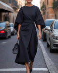 Eva | Damen Midikleid Fledermausärmel Taillengürtel – Wickeldetail Sommerkleid 2026