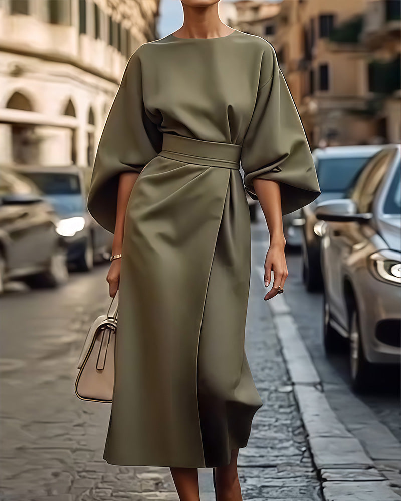 Eva | Damen Midikleid Fledermausärmel Taillengürtel – Wickeldetail Sommerkleid 2026