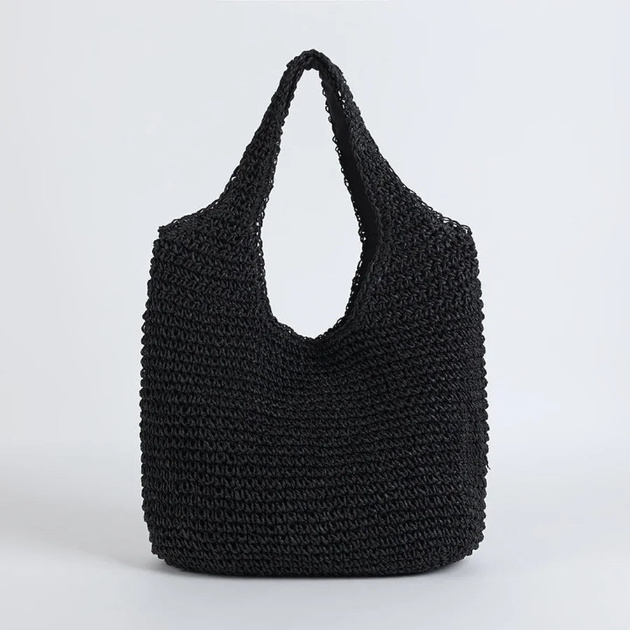 Elegante Strandtasche aus Stroh für Damen, großes Fassungsvermögen, Korbgeflecht