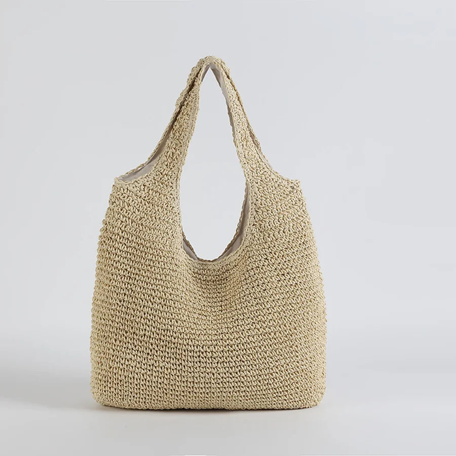 Elegante Strandtasche aus Stroh für Damen, großes Fassungsvermögen, Korbgeflecht
