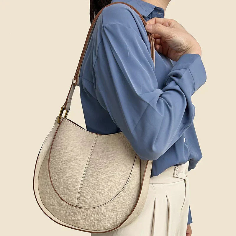 Elegante, runde Damen-Schultertasche aus Leder